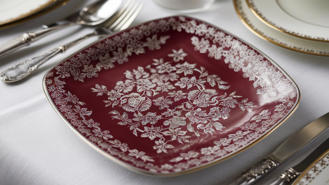 wedgwood trentham red pattern square plate edme