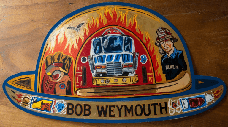 Bob Weymouth Hand-Painted Gold Leaf Fire Helmet Shields