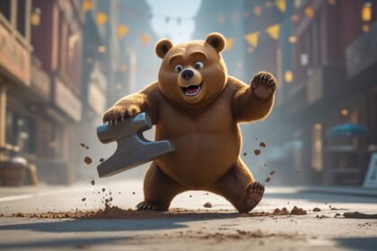A Cartoon 3D Style Bear Getting Slammed