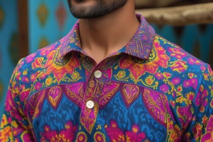 Cotton Polo Cardigan in Batik-Inspired Block Print