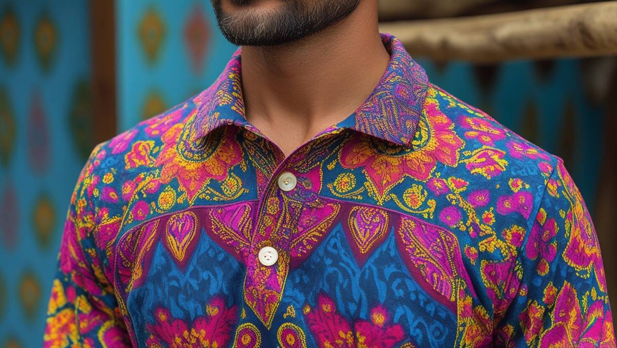 Cotton Polo Cardigan in Batik-Inspired Block Print