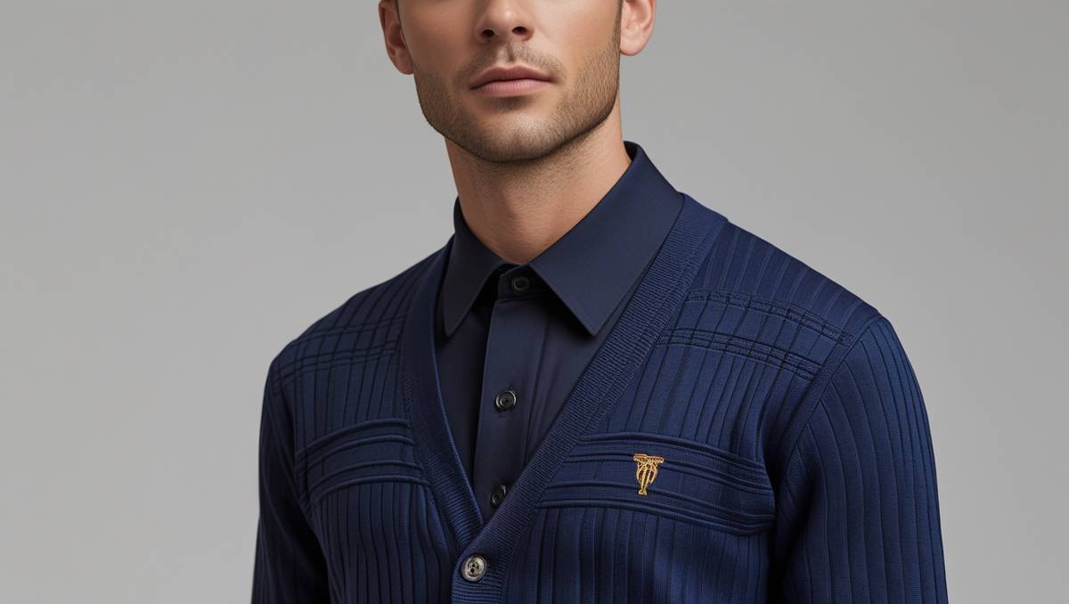 Hector Jacquard Cotton 4-Bar V-Neck Cardigan Blue