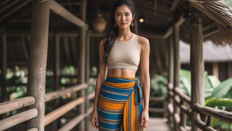 Thin Striped Cotton Two Tone Fisherman Capri Wrap Pants